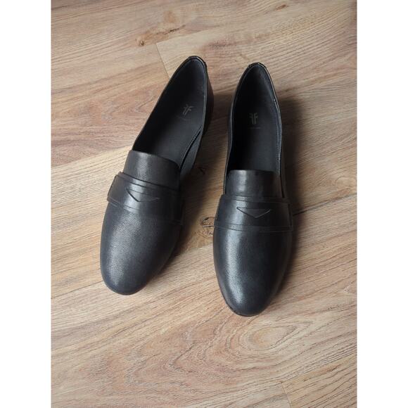 Frye Terri Buffalo Black Leather Penny Loafer Flats Womens 9 - Picture 3 of 16